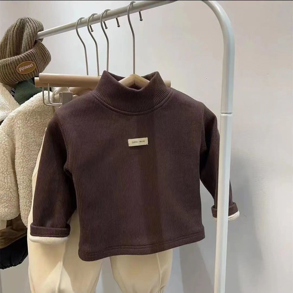 เด็กเสื้อผ้ารองพื้นผ้ากํามะหยี่ครึ่งคอสูงฤดูใบไม้ร่วงและฤดูหนาวเกาหลีใหม่สําหรับเด็กชายและเด็กหญิงใน