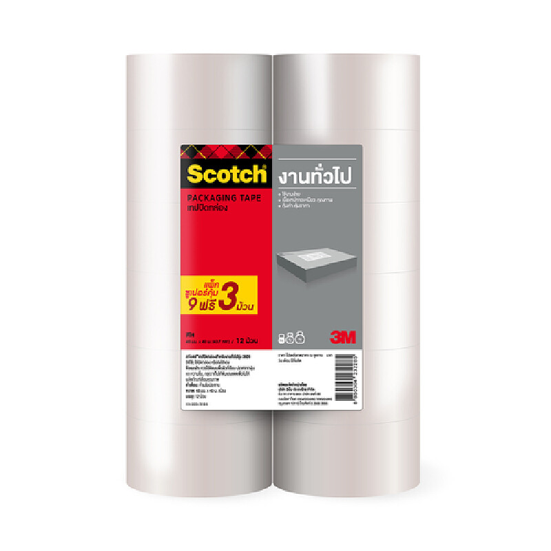 SCOTCH เทปโอพีพี สีใส ขนาด 48 มม. x 40 เมตร (9 แถม 3)