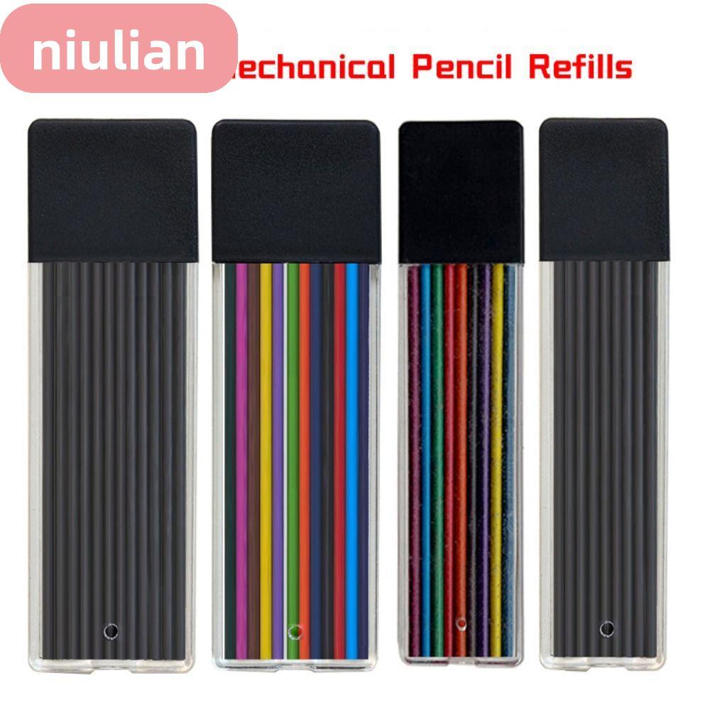 NIULIAN 12 ชิ้น/กล่องเติมดินสอ Propelling เปลี่ยนไส้ดินสอกดลบได้, หลากสี 2.0 มม. 2B เติมตะกั่ว Art Sketch อุปกรณ์วาดภาพ