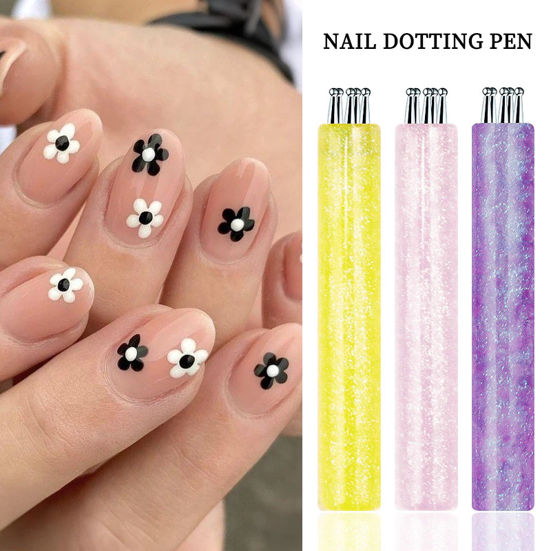 DIY Nail Art 5 กลีบ Dotting เครื่องมือดอกไม้ Creator 1.5 มม.ปลาย Fine Rhinestone Pickers Glitter Handle เล็บเครื่องมือแปรง