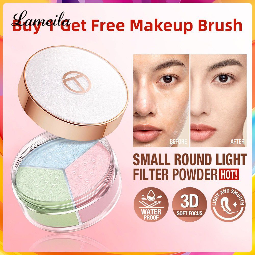 LAMEILA Free แปรงแต่งหน้าO.TWO.O 3 สี Oil Control Matte Face Setting Powder ติดทนนานกันน้ํา Flawless