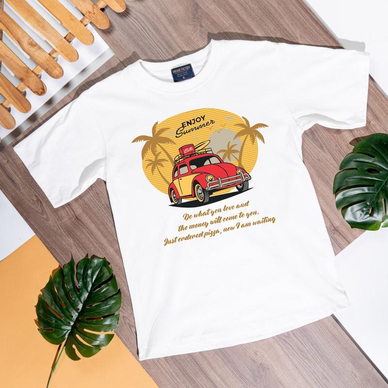(พร้อมส่ง) เสื้อยืด ENJOY SUMMER ผ้าคอตตอน  สกรีนสีจมใส่เดี่ยวใส่แก๊งค์ก็เท่