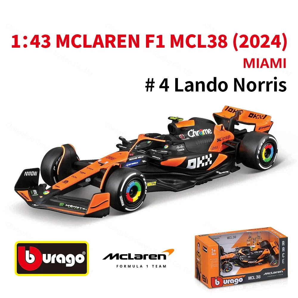 Bburago 1:43 2025 Mclaren Mcl38 Miami Monaco F1 สูตรรถ Die Cast ยานพาหนะสะสมของเล่นแข่งรถ