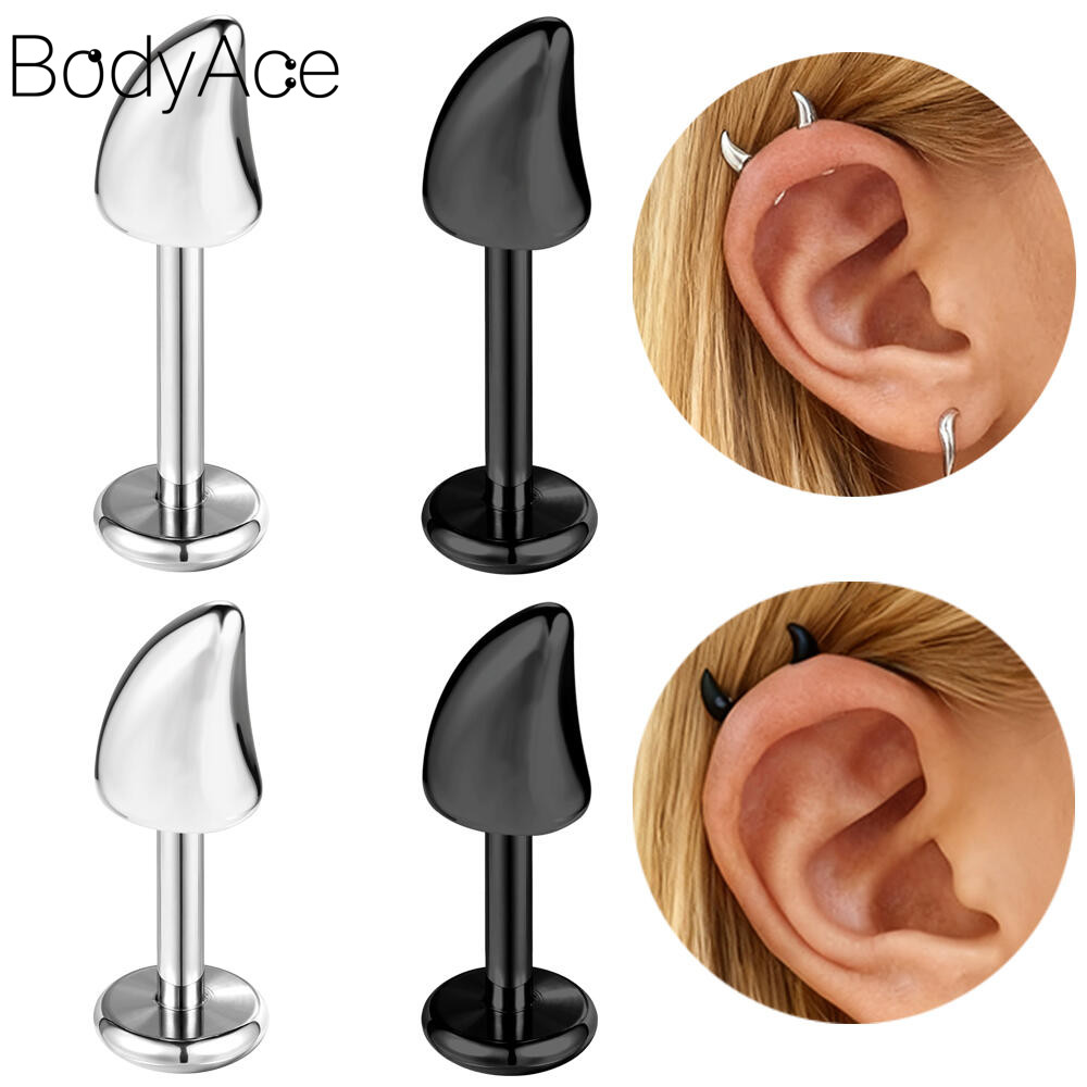Bodyace 1 Pc Devil Horns ต่างหู 316L สแตนเลสสตีล สำหรับการเจาะ Helix และ Lobe