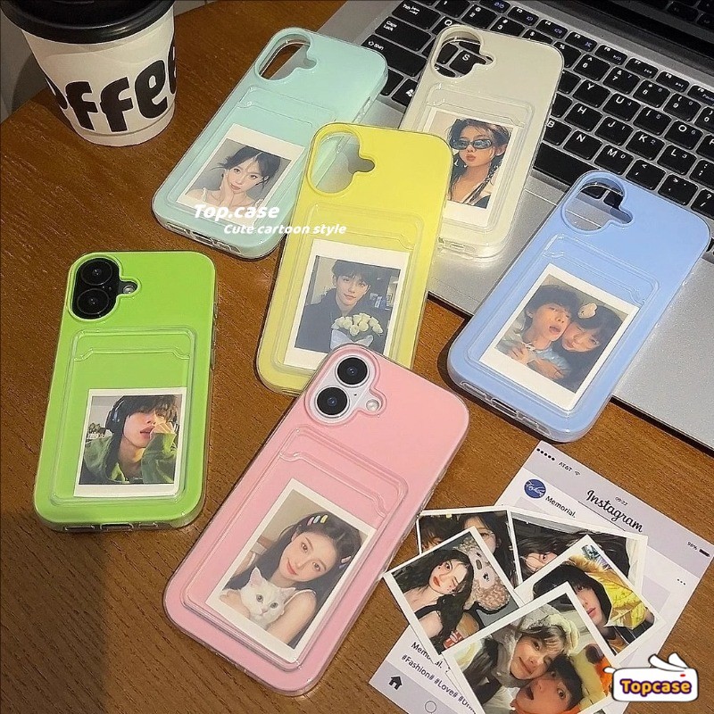 2-IN-1 ผู้ถือบัตรเคสโทรศัพท์เข้ากันได้สําหรับ IPhone 16 15 14 13 12 11 Pro Max Ins Jelly สีเคสโทรศัพท์ปกอ่อน
