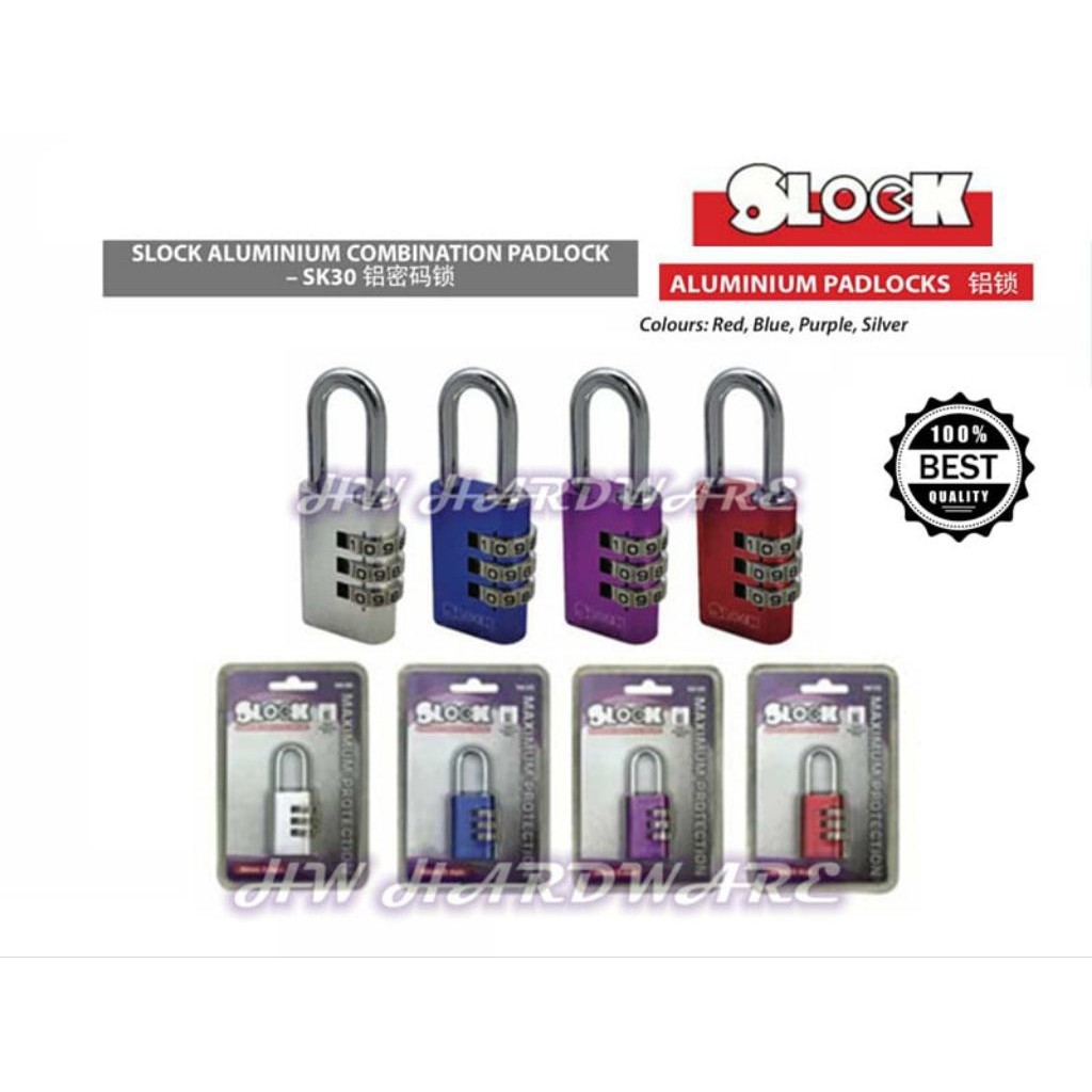 SLOCK SK30 กระเป๋าเดินทางแบบพกพาแบบไม่มีกุญแจล็อครหัสผ่านรหัส 3 หลักกุญแจกันน้ํา/Kunci Kata Laluan