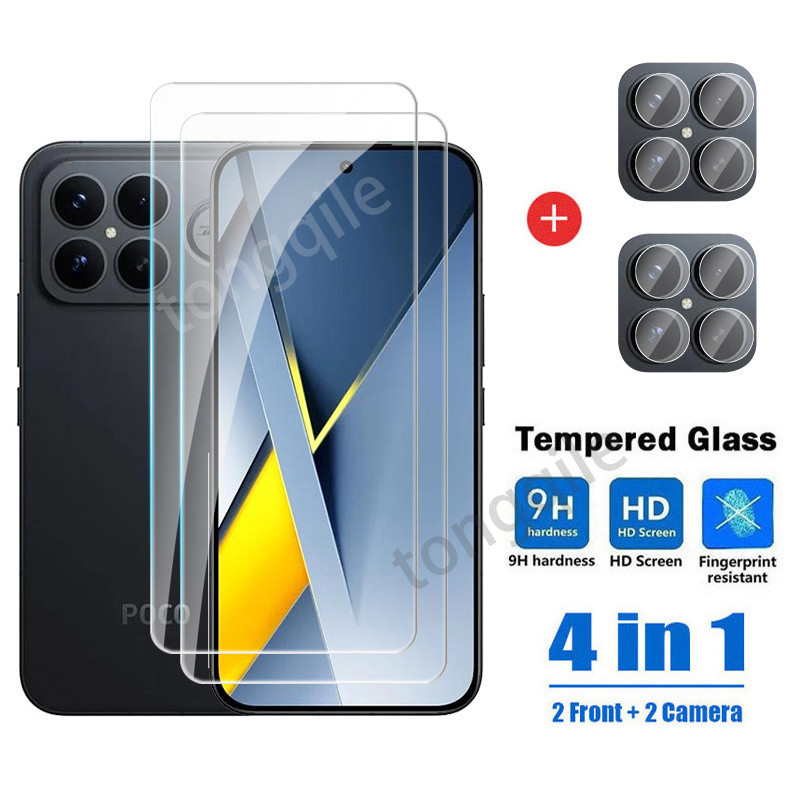 4 in 1 ป้องกันหน้าจอสําหรับ Poco F8 Ultra Pro PocoF8 F8Ultra F8Pro 5G 2025 Clear View กระจกนิรภัยกล้องเลนส์ HD ฟิล์มป้องกันกระจก 9H ความแข็งโปร่งใสทั้งหมด