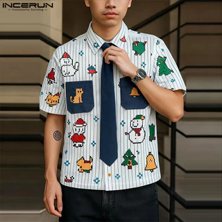 เสื้อแขนสั้นผู้ชาย สไตล์เกาหลี ลายการ์ตูนและพิมพ์ที่ตลก สำหรับฤดูร้อน