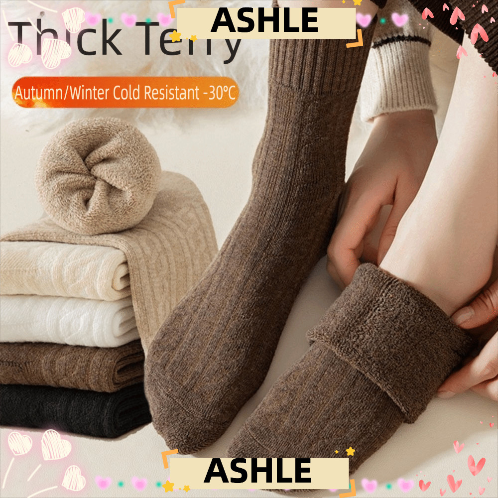 ถุงเท้าขนสัตว์หนาสำหรับฤดูหนาว สีทึบ นุ่มไม่มีรอยต่อ ออกแบบมาเพื่อให้อุ่นในตอนนอน