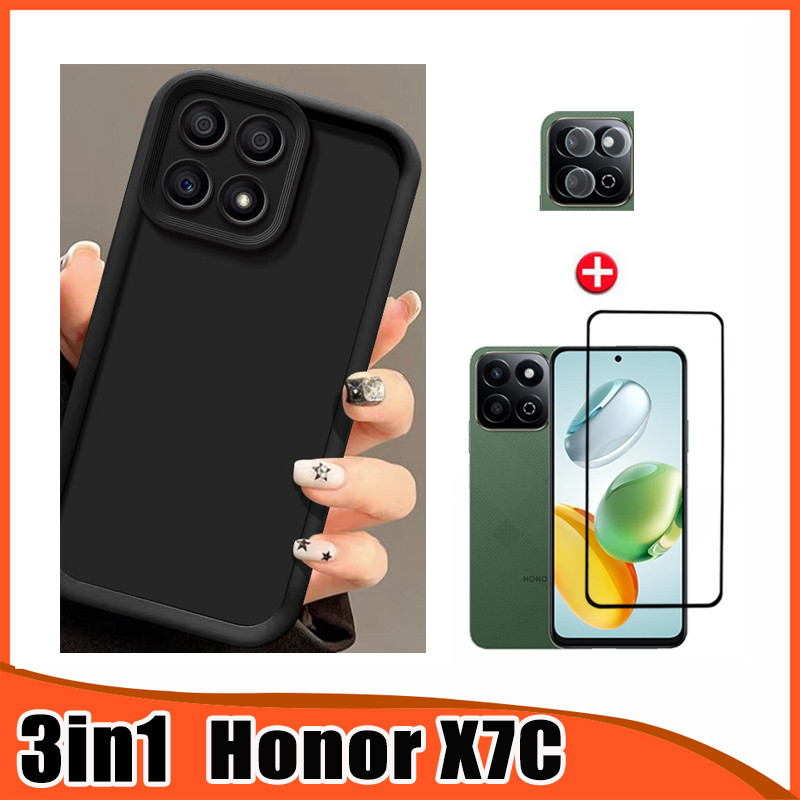 Honor X7C เคสโทรศัพท์ซิลิโคน TPU สําหรับ Honor X7D X6C 3in1 ฟิล์มกระจกนิรภัย + ฟิล์มเลนส์