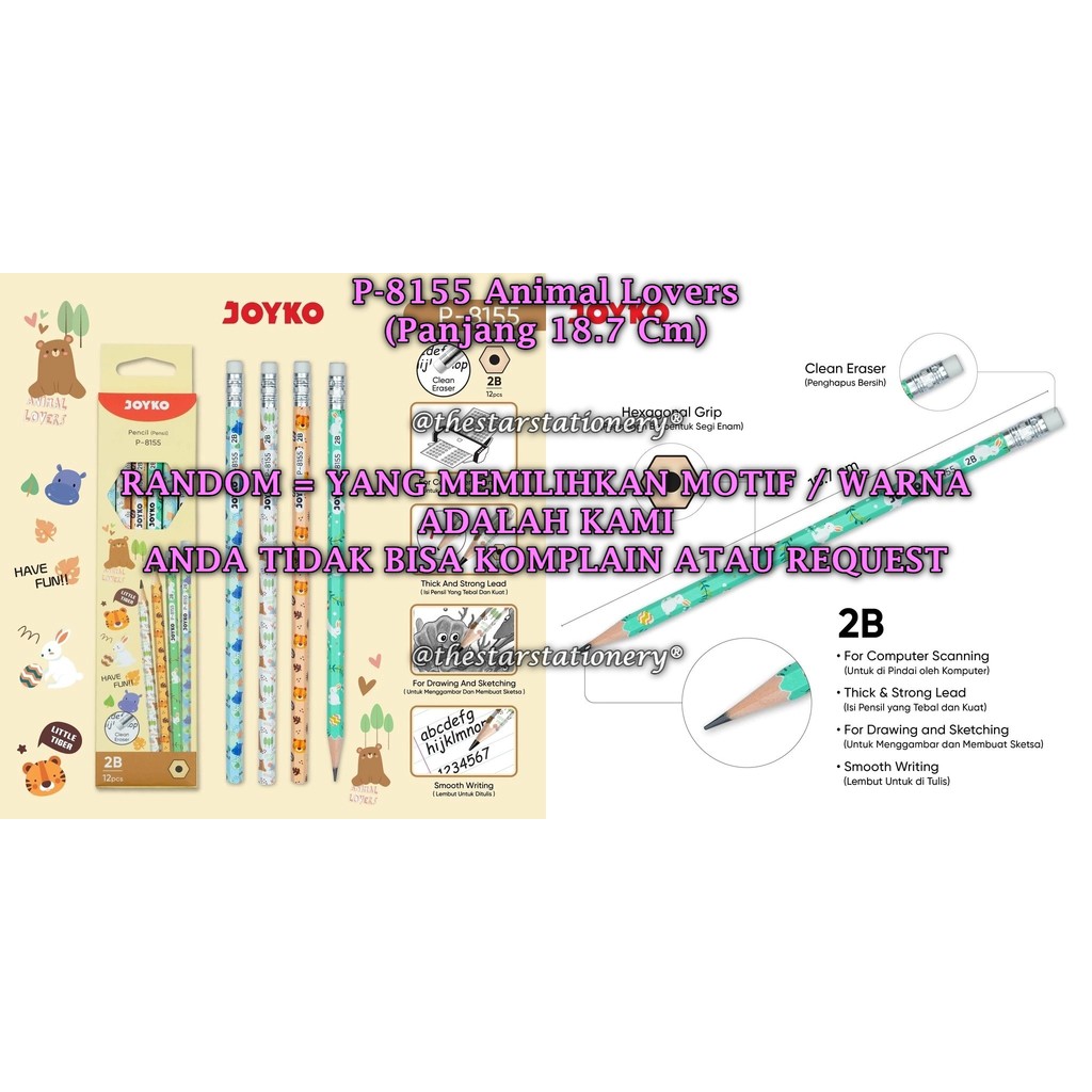 (1 ชิ้น) WHOLESALE JOYKO P-8155 2B Animal Lovers Pencils / Pencil P-8155 2B (1 ชิ้น)