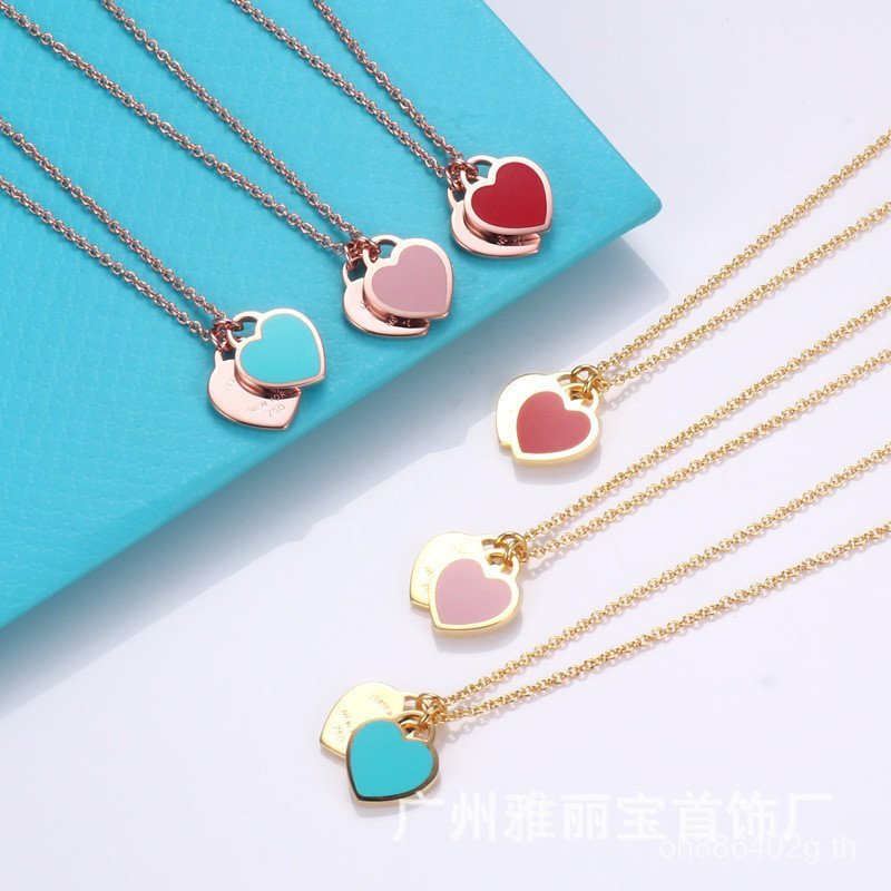 18K Love Niche ตัวอักษรพิมพ์Electroplating Steel Seal Clavicle Chain สร้อยคอหัวใจคู่หญิง T Home insC
