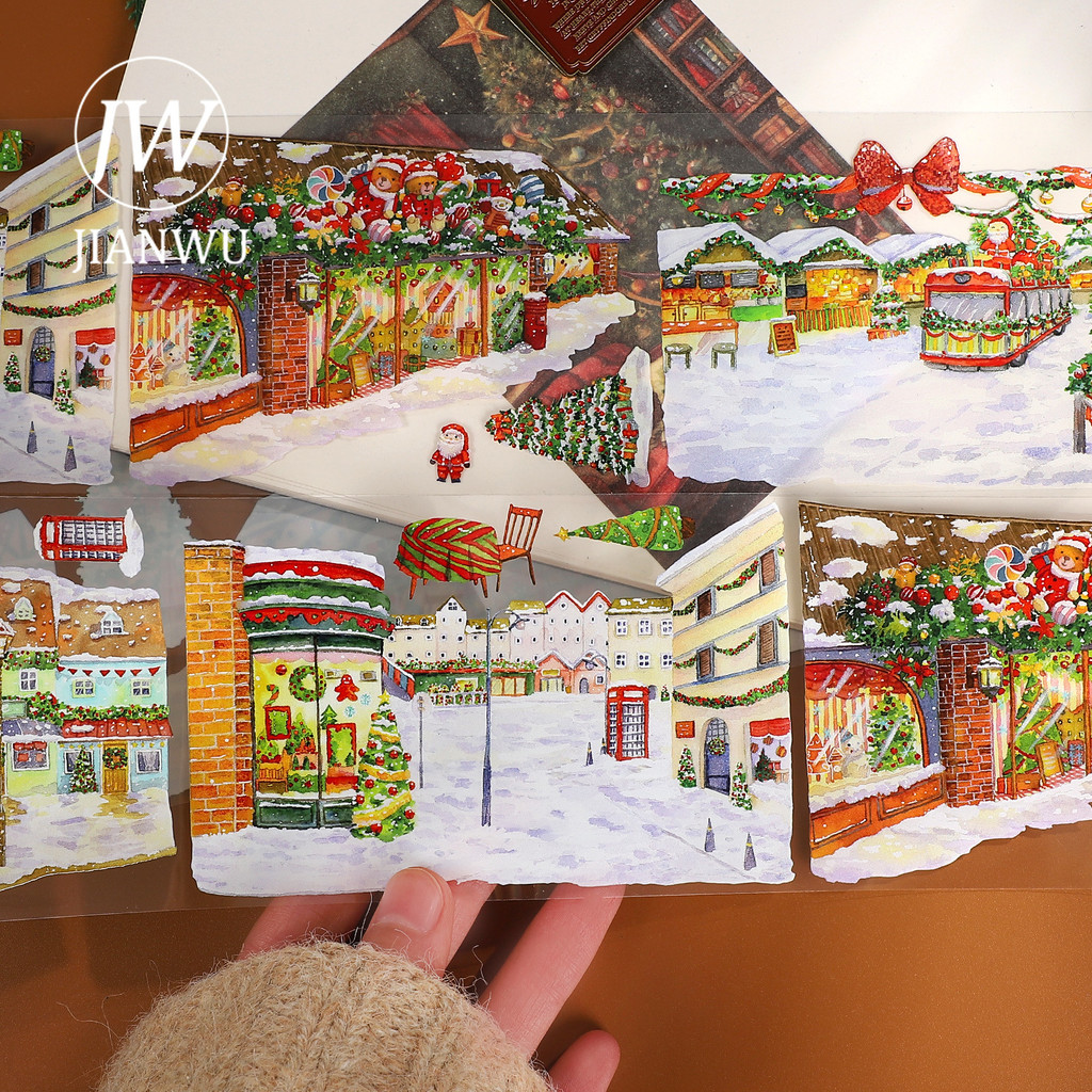 JIANWU 80 มม.* 5 M Vintage Christmas Town เทศกาลภูมิทัศน์วัสดุ Collage Scrapbooking PET เทป Creative DIY Journal เครื่องเขียน