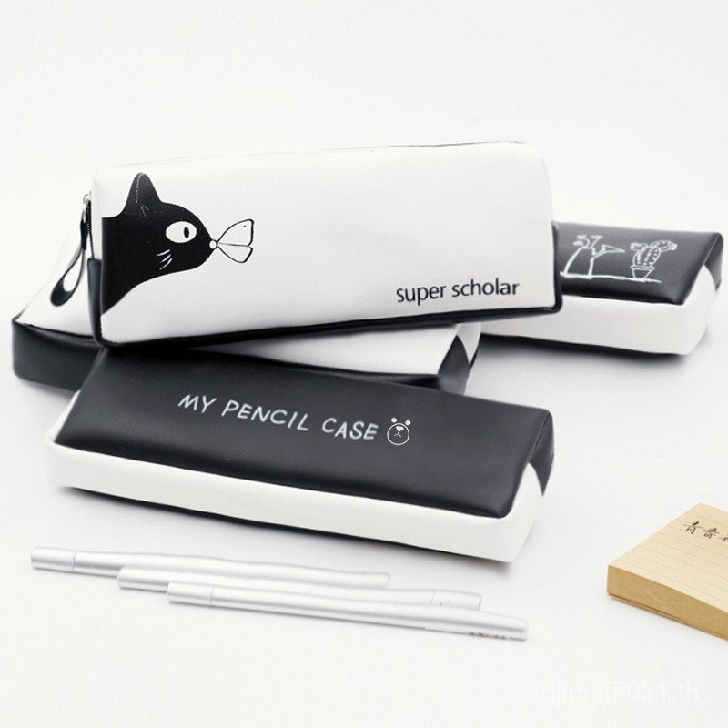 กล่องเครื่องเขียนขนาดใหญ่ Bojin กระเป๋าเครื่องเขียนสีดำและขาว แบบยูนิเซ็กซ์ PU ง่ายๆ ผู้ผลิตขายส่ง เ