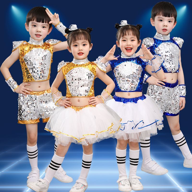 ชุดเชียร์ลีดเดอร์สำหรับเด็กชายและหญิง เครื่องแต่งกายเต้นรำสมัยใหม่