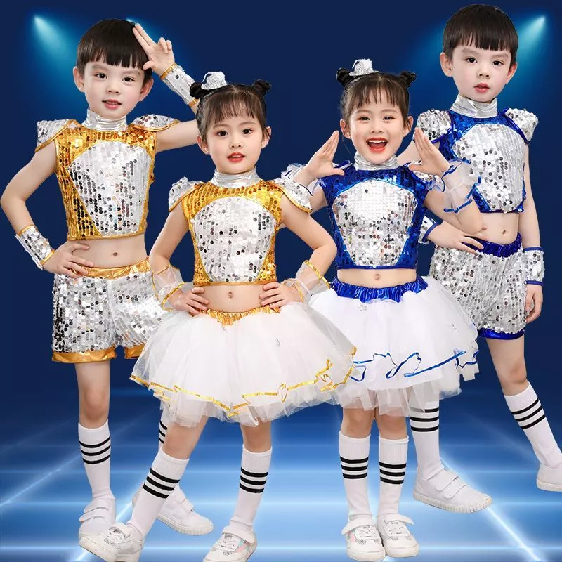 ชุดเชียร์ลีดเดอร์สำหรับเด็กชายและหญิง เครื่องแต่งกายเต้นรำสมัยใหม่