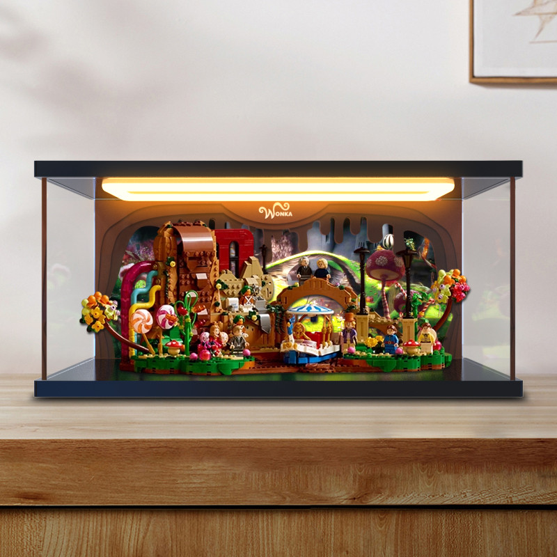 [ไม่รวมรุ่น] กล่องเก็บของอะคริลิคใสไฟด้านหลังเหมาะสําหรับ 21360 วิลลี่ วันก้า และฝาครอบป้องกันฝุ่นโร