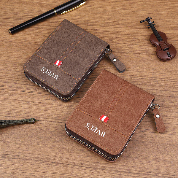 devid jones กระเป๋าเงินผู้ชายแบบใหม่ปี2024 PU กระเป๋าเงินสองพับแบบสั้นมีซิปแนวนอน