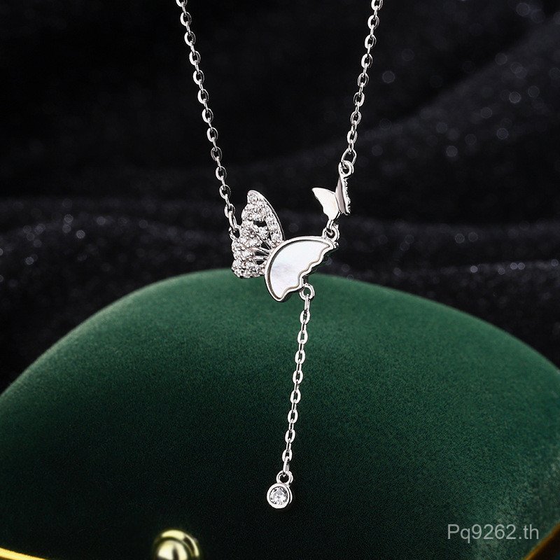 สร้อยคอโซ่คอ โซ่กระดูกไหปลาร้า 999 สไตล์ป่า ผีเสื้อ ไข่มุกขาวอิมพีเรียล สร้อยคอพู่เงินบริสุทธิ์ขายดี