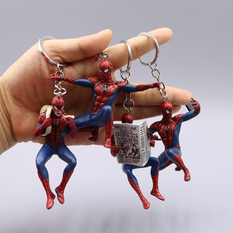 4 ชิ้น/เซ็ต 7-8 ซม.Avengers Superhero Spiderman พวงกุญแจตกแต่ง Peter Benjamin Parker รุ่น Q PVC Acti