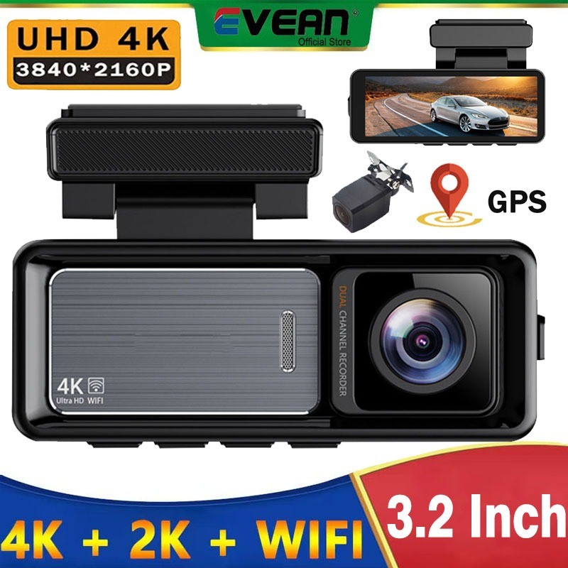 [4K+2K+GPS]3.2 นิ้ว 4K WIFI Dashcam Dual Channel DVR Recorder 4K ด้านหน้า + 2K ด้านหลังในตัว GPS รอง