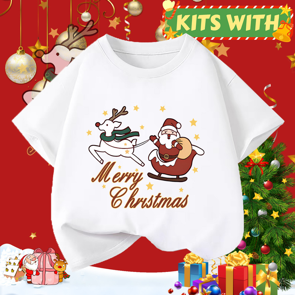 (จัดส่งตลอด 24 ชั่วโมง) สินค้าใหม่ เทศกาลคริสต์มาส เสื้อทีมงานปาร์ตี้ เสื้อสีแดง 2026 kids คอกลม Chr