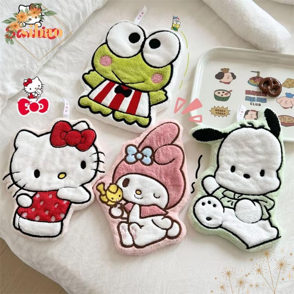 SIBAO ผ้าเช็ดมือแบบแขวน, ผ้าขนหนูเช็ดแห้งเร็วแบบหนา, กํามะหยี่ปะการังน่ารัก Sanrio ผ้าขนหนูดูดซับอเนกประสงค์อุปกรณ์ครัว