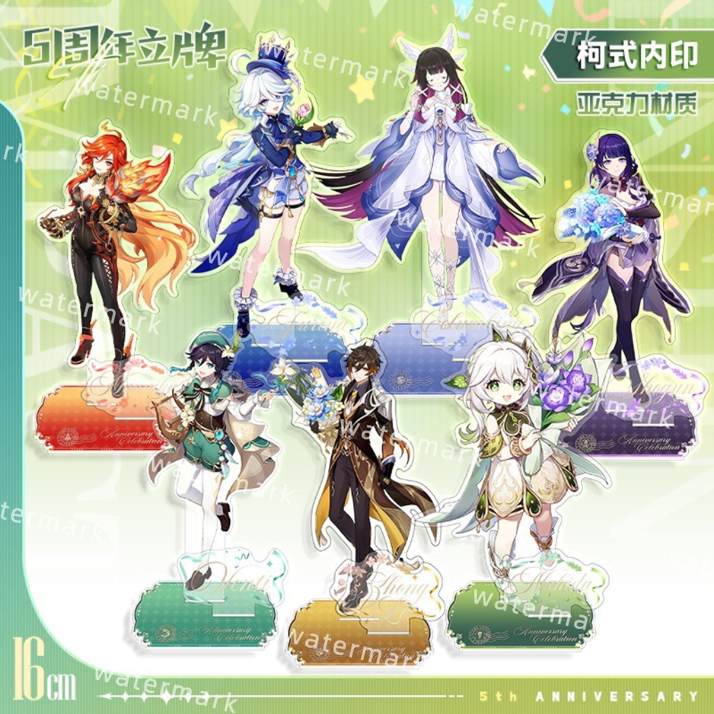 Seven Gods ซีรีส์ครบรอบ 5 ปี Mezzanine อะคริลิค Standee Badge Furina Zhongli Venti เกมอะนิเมะ Merch