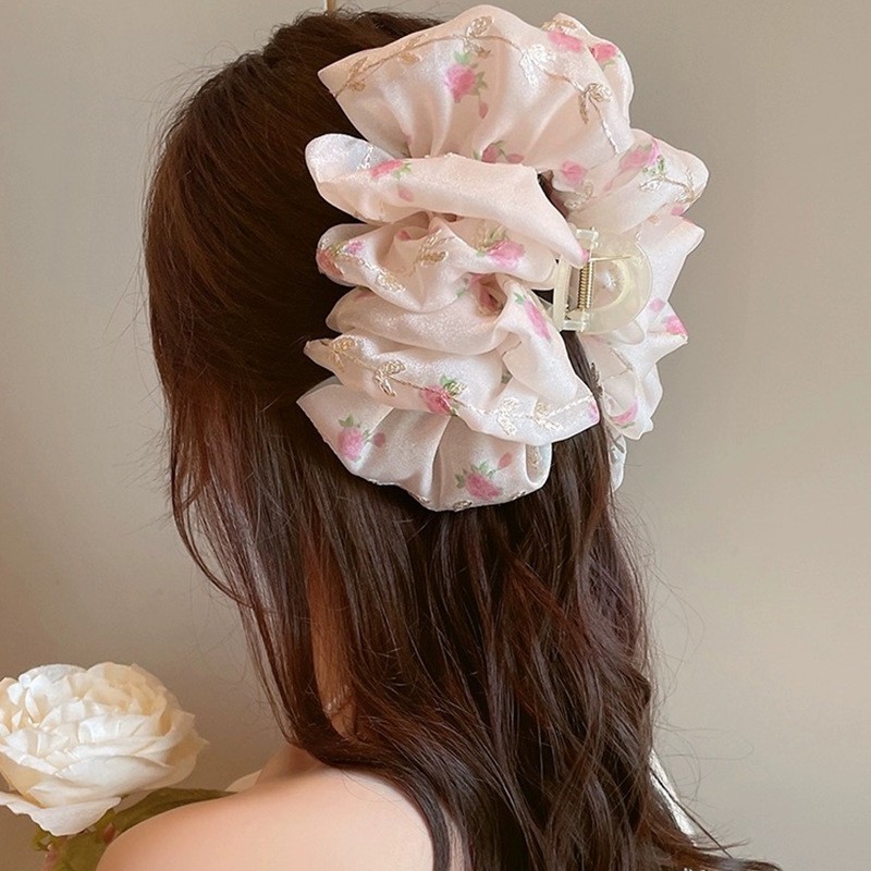 Cloud Bubble Grab คลิปหญิง 2025 ตาข่ายอารมณ์กิ๊บติดผมด้านหลังหัว High-End Feather Polka Dot คลิปฉลาม