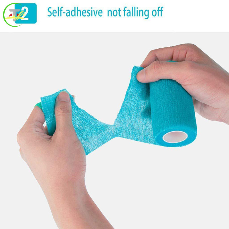 Self กาวกีฬา Wrap Bandage Breathable Cohesive Bandage Wrap Roll ความยืดหยุ่นสูง Self-Adheerent เทป