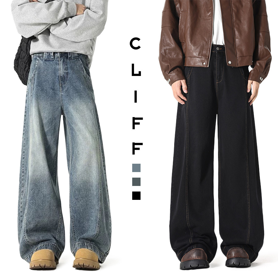 CLIFF ยีนส์ขนาดใหญ่ขาสั้นผู้ชาย สไตล์สตรีตแวร์ ที่ฮิตในไทย สีขาวเสียม สไตล์ไม่จำกัด