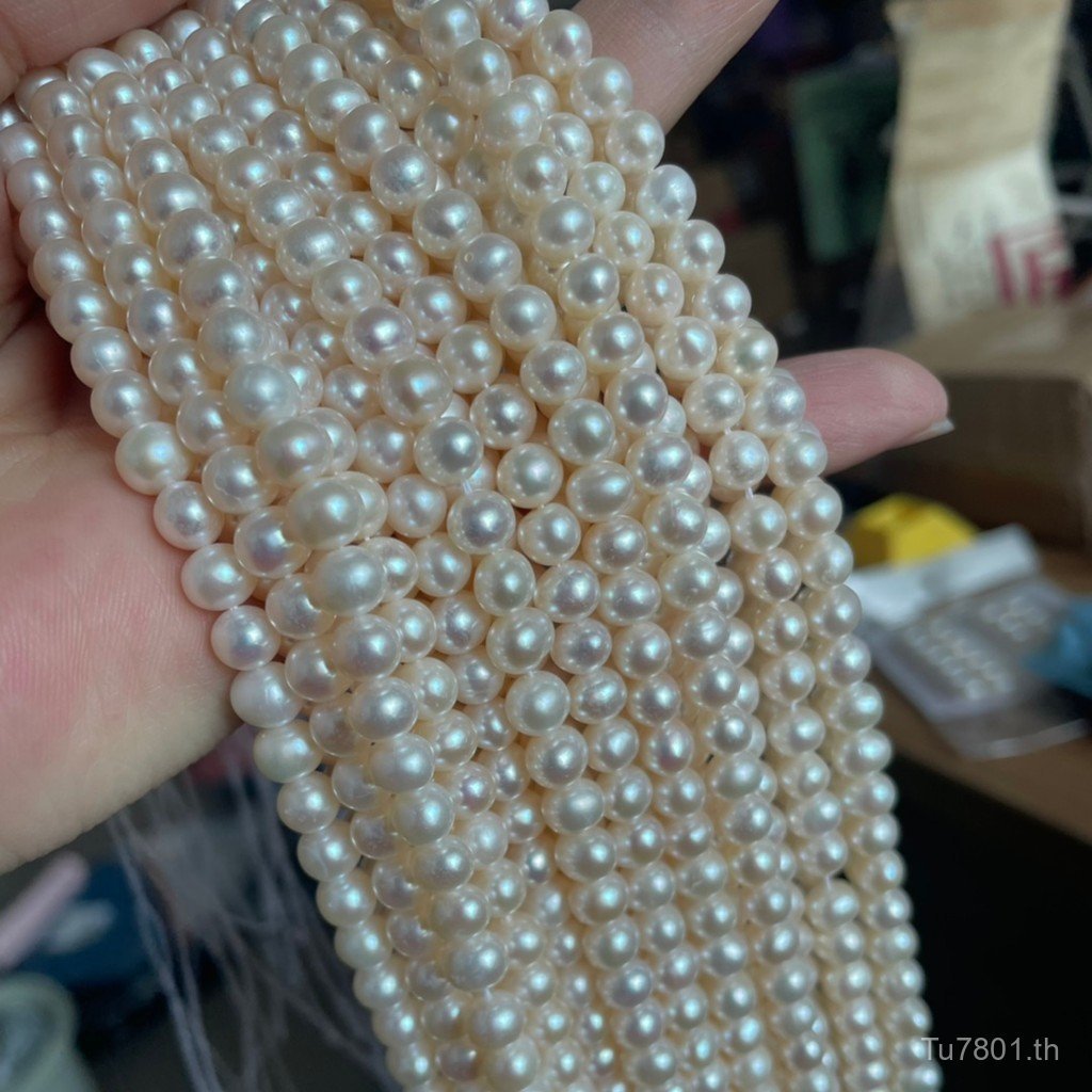 สร้อยคอและสร้อยข้อมือกึ่งสำเร็จรูป DIY ขนาด 5-6 มิลลิเมตร ลูกปัดมุกน้ำจืดสีขาวยอดนิยม VTX1