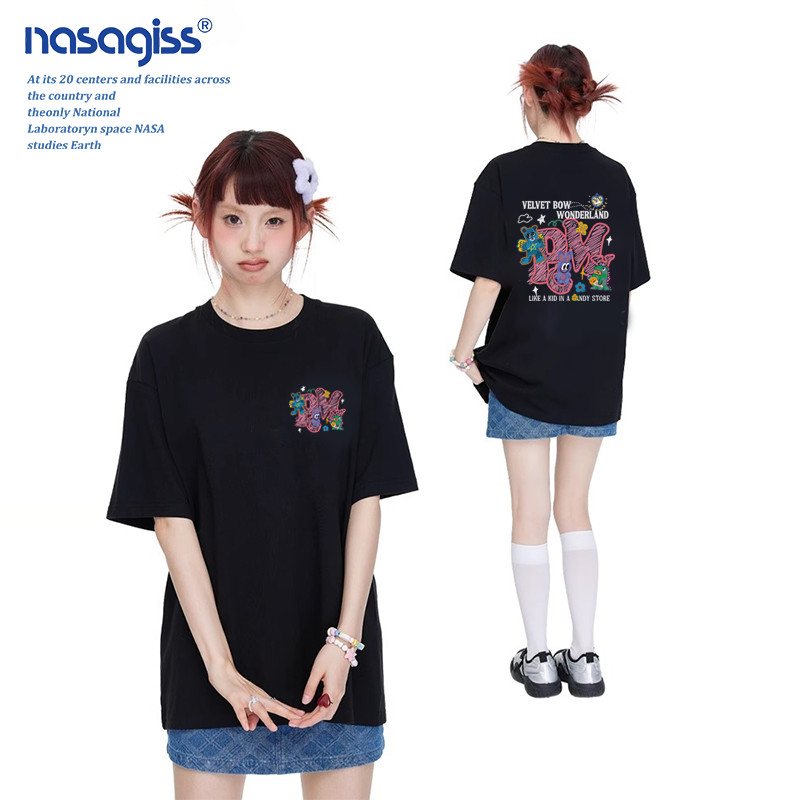 NASA เสื้อยืดผู้หญิงแขนสั้น oversize เสื้อน่ารัก summer พิมพ์ลาย คอตตอน คอกลม หล