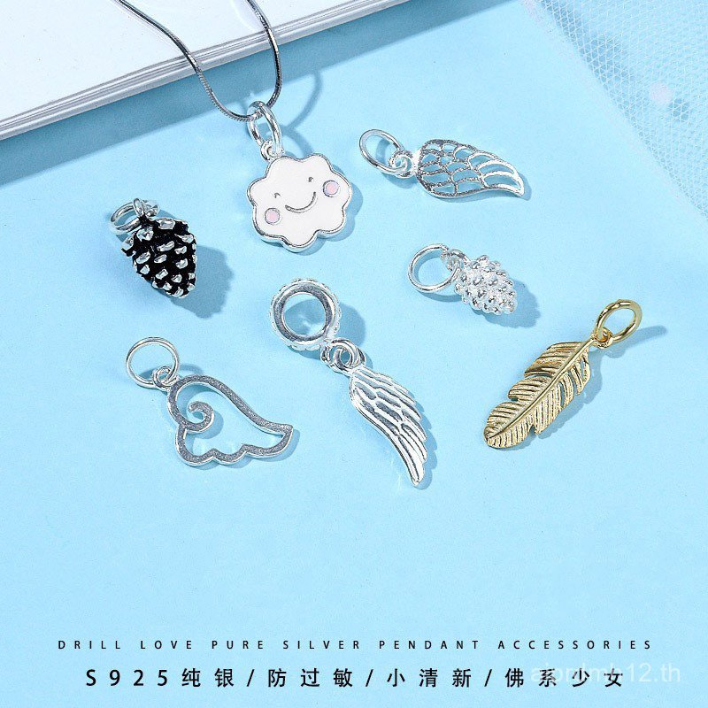 สร้อยคอมีจี้ทำจากเงิน925 ออกแบบเหมือนขนนก พร้อมฝา epoxy สำหรับผู้หญิง