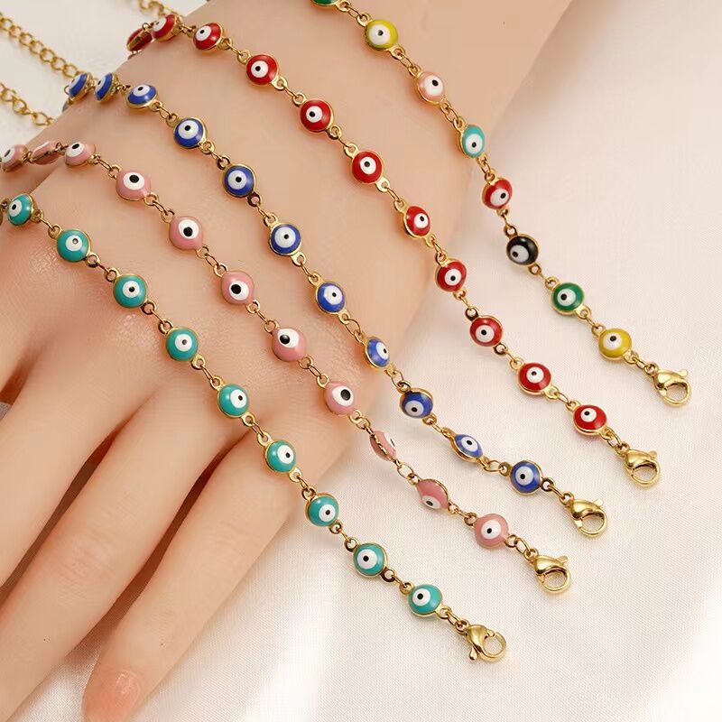 Evil Eye สร้อยข้อมือเหล็กไทเทเนียมสีสัน.Blue Eye สำหรับผู้หญิง ออกแบบเพื่อป้องกันตามสไตล์ Boho และเป็นเครื่องประดับของขวัญ