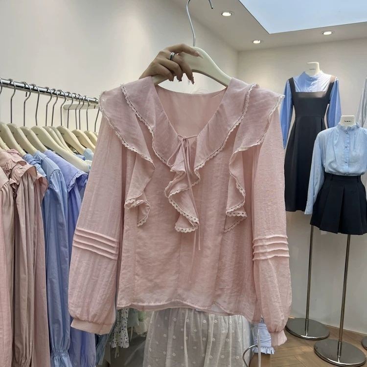 เสื้อชีฟองแขนยาวแบบใบบัวสไตล์ฝรั่งเศส โทนอ่อนโยน สำหรับปี 2025 - รูปที่ 2