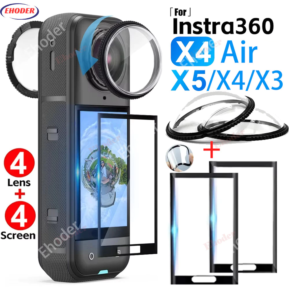8in1 สําหรับ Insta360 X4Air X5 X4 X3 เลนส์กล้อง PC Guard พร้อมตัวป้องกันหน้าจอ Anti-Scratch ฟิล์ม (ไม่ใช่แก้ว) สําหรับ Insta360X4Air Anti-Scratch ป้องกันกีฬากล้องอุปกรณ์เสริม