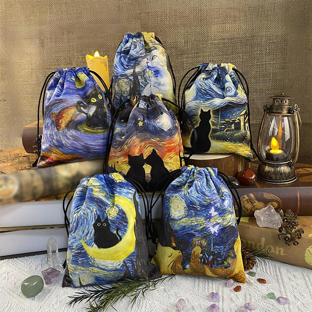 Black Cat Velvet Card Pouch Pattern Card Holder Crystal Stone Collect Gypsy Cards Pouch Cloth Pocket