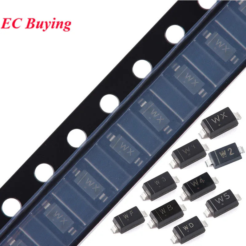 100 Patch แรงดันไฟฟ้าไดโอด BZT52C4V7 W7 BZT52C5V1 W8 BZT52C5V6 W9 BZT52C6V6V8 WB2C52C3ZT5V2 WC3D WC2