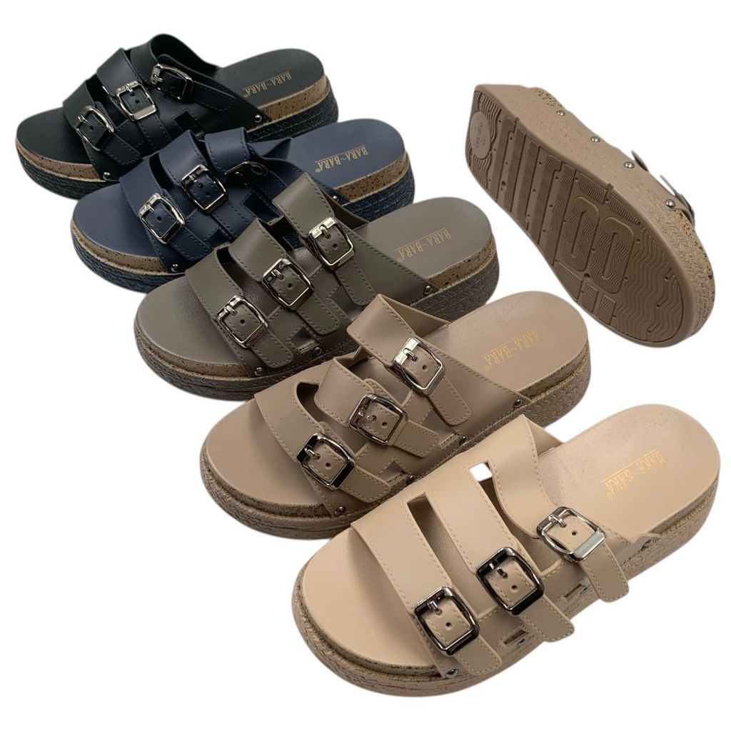 BARA BARA รองเท้าแตะหัวเข็มขัดยาง 3 สายนําเข้าของผู้หญิง WS668-BR3GB (J2)