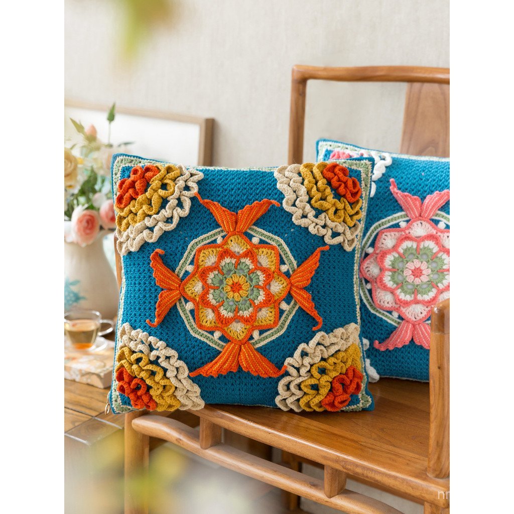 แพ็คเกจวัสดุ Koi Sister Sus House ด้ายขนสัตว์ดอกไม้ DIY โครเชต์ปลอกหมอน Handmade โฮมเมดถัก LURI