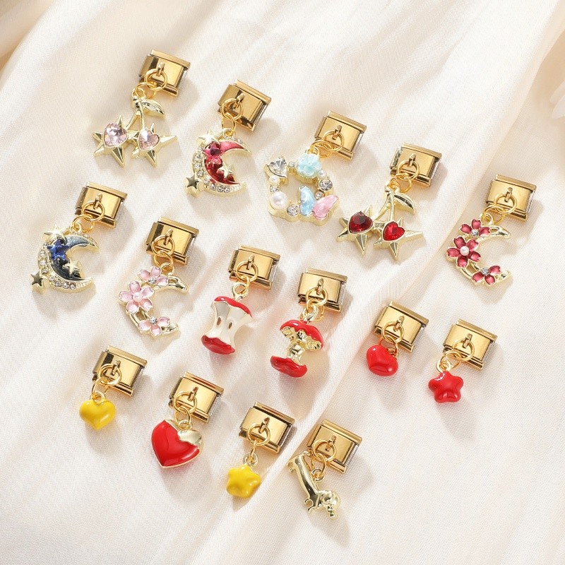 จี้สีทองหัวใจดวงจันทร์อิตาลี สเตนเลส ขนาดพอดี 9 มิลลิเมตร สำหรับสร้อยข้อมือ - รูปที่ 2