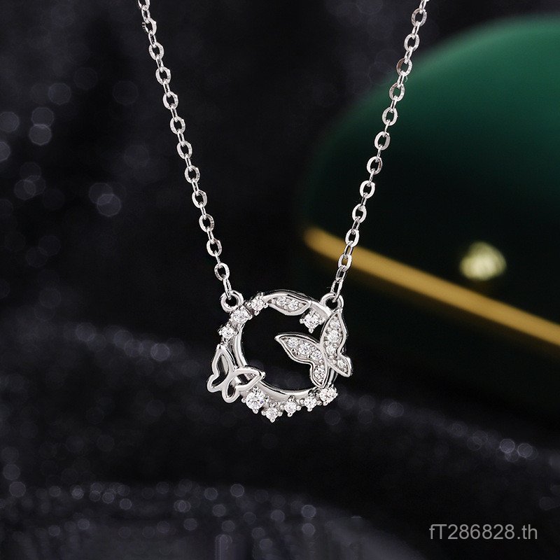 สร้อยคอมอริเงินบริสุทธิ์ 999 ดีไซน์ใหม่สำหรับผู้หญิง ลายGarlandและผีเสื้อ JO9C