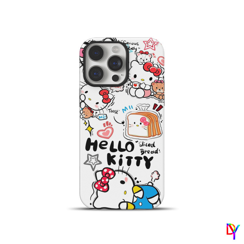 เคสโทรศัพท์ฟิล์ม Hello Kitty Bread 2-in-1 สุดน่ารัก | สําหรับ iPhone 17/16 Pro Max 15 Pro Max 14 Plus 13/12/11 Pro Max XS Max | กันตกสองชั้น