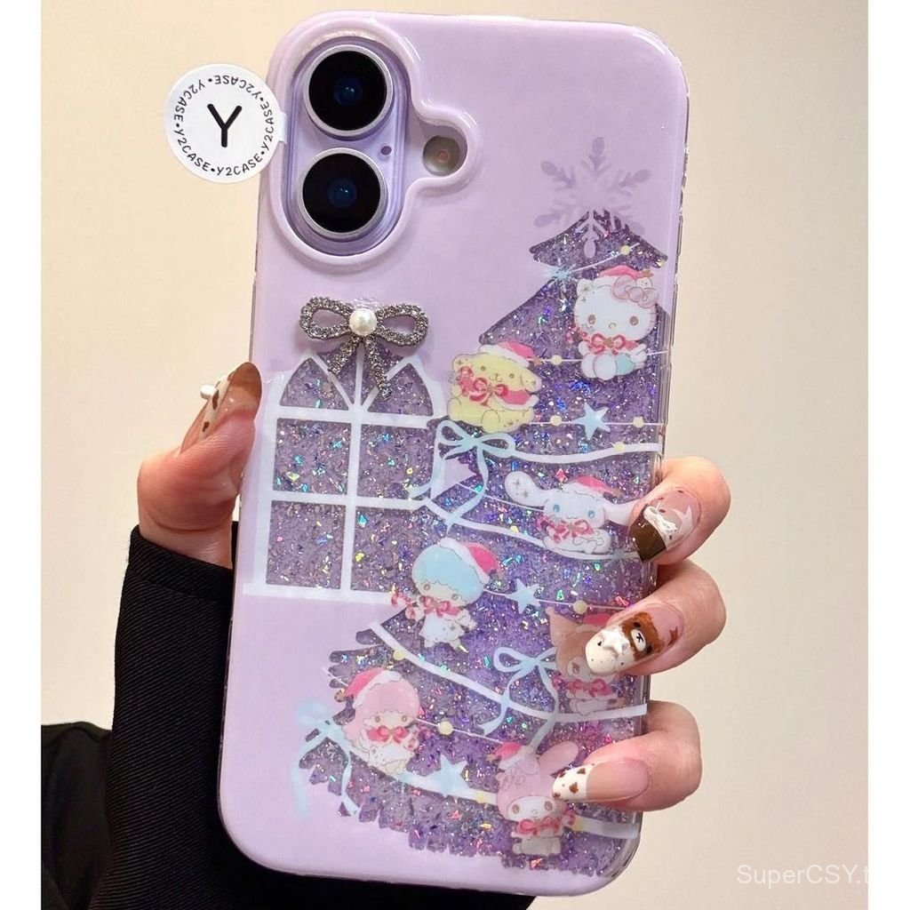 เคสโทรศัพท์เหมาะสําหรับiPhone 7 8 X XS XR XSMAX 11 12 13 14 15 16 17 Pro max Plus Air Glitter Christmas Tree Sanrio Shock-proofกันกระแทกเคสรวมทุกอย่างVGDY