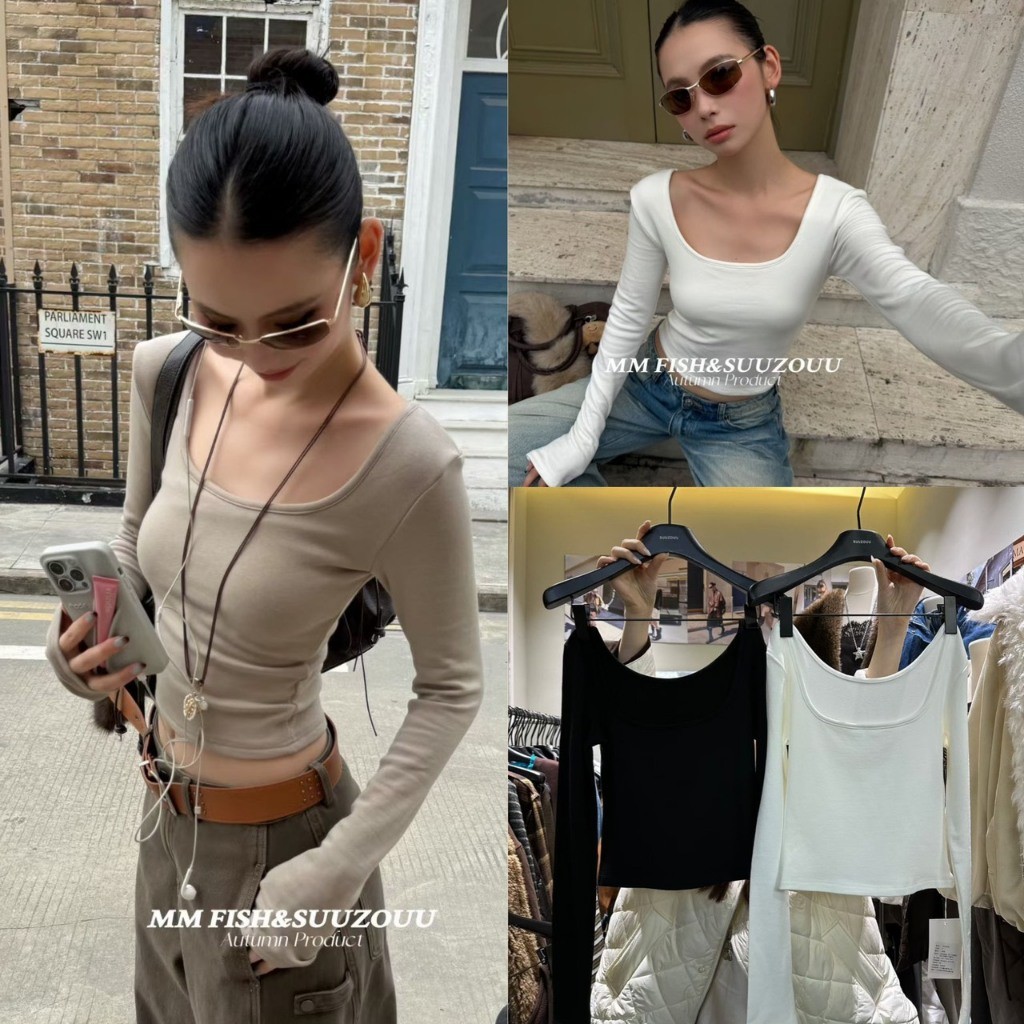 ❤ 🧵 🇰🇷 SU628 เสื้อแขนยาว คอกว้าง ทรงสวย ทรงดี ใส่แล้วดูดีมากๆค่า ผ้าหนานิ่ม ยืดหยุ่นได้ดี แฟชั่นเกาหลี TAG MM FISH 🧵🧡