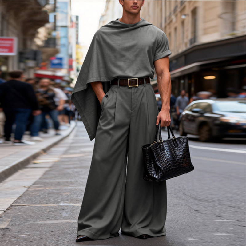 INCERUN Mens Deconstructed Shawl Mens Two Piece Set