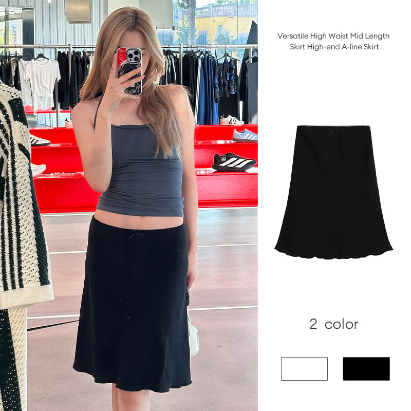 Versatile High Waist Mid Length Skirt High-end A-line Skirt Skirt Trendy Hip Wrapped Women-PEN