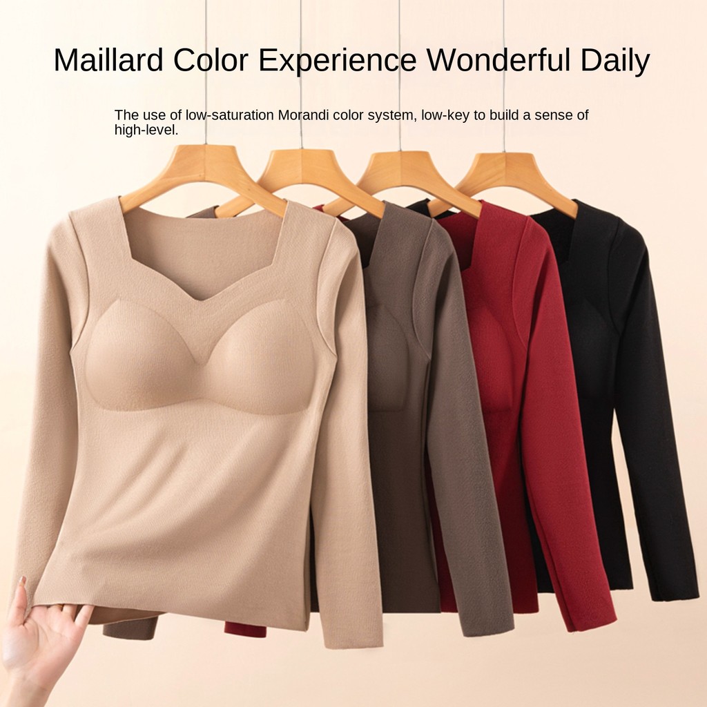 เสื้อม-เอ็กแอลแขนยาวสำหรับผู้หญิง ขนาดพอดีตัว 40-75 กิโลกรัม ออกแบบมาสำหรับฤดูใบไม้ร่วงและฤดูหนาว พื้นผิวสองด้านพร้อมแผ่นเสริมหน้าอก