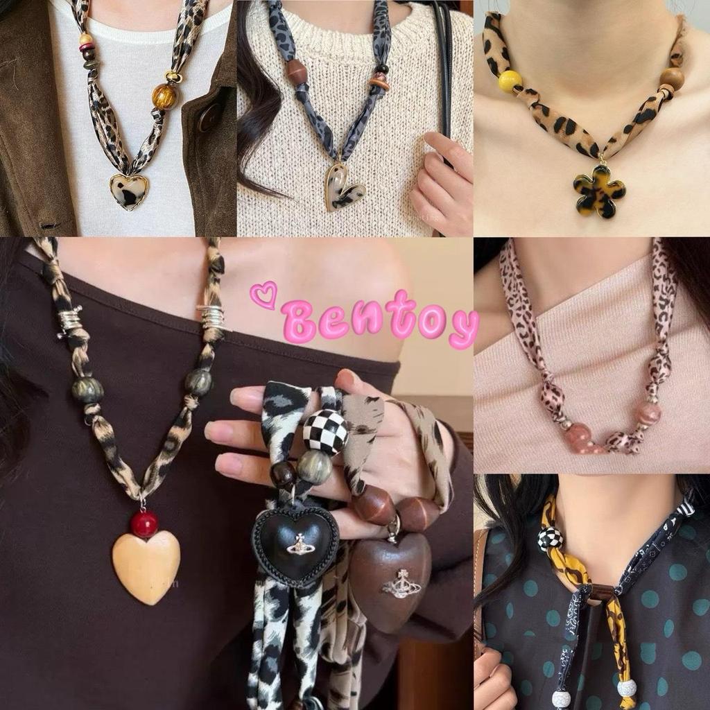 Bentoy （XLF）สร้อยคอผ้าพันคอลายเสือ แบบมีลูกปัด เมลลาร์ด ดีไซน์ใหม่ แฟชั่น  น่ารักเท่ๆ ใส่ได้หลายสไตล